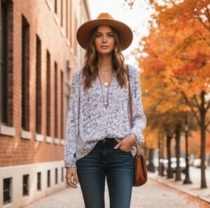 Dalia Bohemian Blue Pink White Floral Blouse Tunic Top Womans Large Relaxed Fit